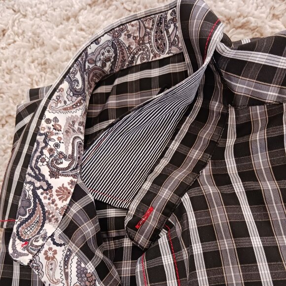 DN Di Nero Men's Long Sleeve Shirt Size XL Embellished Black Plaid Paisley READ - Picture 8 of 12